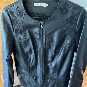 Black on black detailed faux leather jacket
